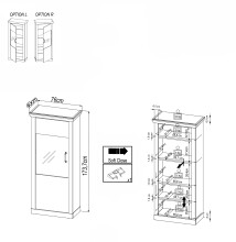 Vitrine >PORTUM< (BxHxT: 76x173,7x40 cm) Dekor Lamellen Eiche-Anthrazit