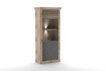 Vitrine >PORTUM< (BxHxT: 76x173,7x40 cm) Dekor Lamellen Eiche-Anthrazit