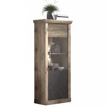 Vitrine >PORTUM< (BxHxT: 76x173,7x40 cm) Dekor Lamellen Eiche-Anthrazit