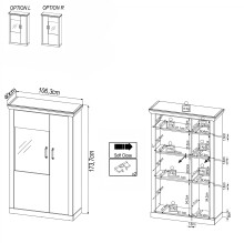 Vitrine >PORTUM< (BxHxT: 106,3x173,7x40 cm) Dekor Lamellen Eiche-Anthrazit