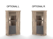 Vitrine >PORTUM< (BxHxT: 106,3x173,7x40 cm) Dekor Lamellen Eiche-Anthrazit