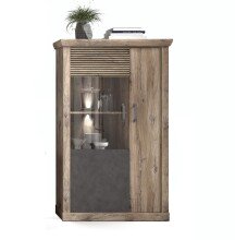 Vitrine >PORTUM< (BxHxT: 106,3x173,7x40 cm) Dekor Lamellen Eiche-Anthrazit