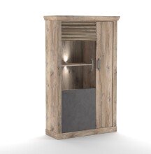 Vitrine >PORTUM< (BxHxT: 106,3x173,7x40 cm) Dekor Lamellen Eiche-Anthrazit