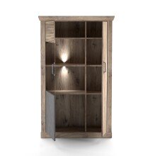 Vitrine >PORTUM< (BxHxT: 106,3x173,7x40 cm) Dekor Lamellen Eiche-Anthrazit