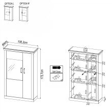 Vitrine >PORTUM< (BxHxT: 106,3x173,7x40 cm) Dekor Lamellen Eiche-Anthrazit