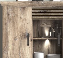 Highboard >PORTUM< (BxHxT: 133,9x120x40 cm) Dekor Lamellen Eiche/Anthrazit