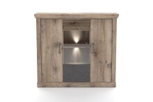 Highboard >PORTUM< (BxHxT: 133,9x120x40 cm) Dekor Lamellen Eiche/Anthrazit