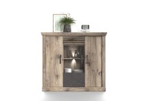 Highboard >PORTUM< (BxHxT: 133,9x120x40 cm) Dekor Lamellen Eiche/Anthrazit