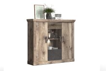 Highboard >PORTUM< (BxHxT: 133,9x120x40 cm) Dekor Lamellen Eiche/Anthrazit