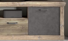 Wohnwand >PORTUM< (BxHxT: 364x205,5x40 cm) Dekor Lamellen Eiche-Anthrazit