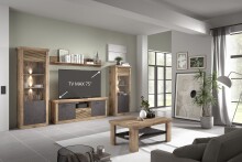 Wohnwand >PORTUM< (BxHxT: 364x205,5x40 cm) Dekor Lamellen Eiche-Anthrazit