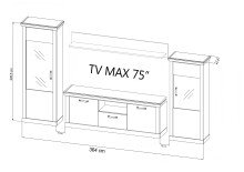 Wohnwand >PORTUM< (BxHxT: 364x205,5x40 cm) Dekor Lamellen Eiche-Anthrazit
