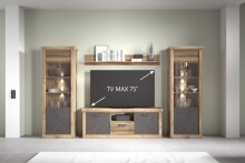 Wohnwand >PORTUM< (BxHxT: 364x205,5x40 cm) Dekor Lamellen Eiche/Anthrazit