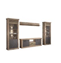 Wohnwand >PORTUM< (BxHxT: 364x205,5x40 cm) Dekor Lamellen Eiche/Anthrazit