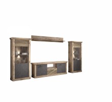 Wohnwand >PORTUM< (BxHxT: 364x180x40 cm) Dekor Lamellen Eiche-Anthrazit