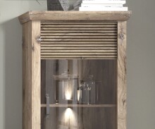 Wohnwand >PORTUM< (BxHxT: 364x180x40 cm) Dekor Lamellen Eiche-Anthrazit