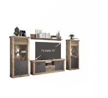 Wohnwand >PORTUM< (BxHxT: 364x180x40 cm) Dekor Lamellen Eiche-Anthrazit