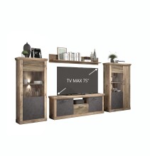 Wohnwand >PORTUM< (BxHxT: 394,3x180x40 cm) Dekor Lamellen Eiche-Anthrazit