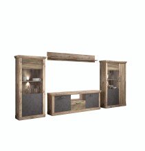 Wohnwand >PORTUM< (BxHxT: 394,3x180x40 cm) Dekor Lamellen Eiche-Anthrazit