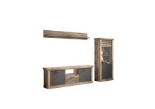 Wohnwand >PORTUM< (BxHxT: 273x205,5x40 cm) Dekor Lamellen Eiche-Anthrazit