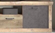 Wohnwand >PORTUM< (BxHxT: 273x180x40 cm) Dekor Lamellen Eiche-Anthrazit