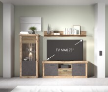 Wohnwand >PORTUM< (BxHxT: 273x180x40 cm) Dekor Lamellen Eiche-Anthrazit