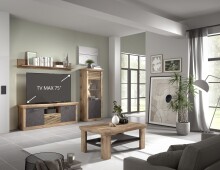 Wohnwand >PORTUM< (BxHxT: 273x180x40 cm) Dekor Lamellen Eiche-Anthrazit