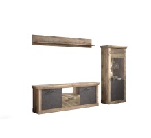 Wohnwand >PORTUM< (BxHxT: 273x180x40 cm) Dekor Lamellen Eiche-Anthrazit
