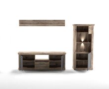 Wohnwand >PORTUM< (BxHxT: 273x180x40 cm) Dekor Lamellen Eiche-Anthrazit
