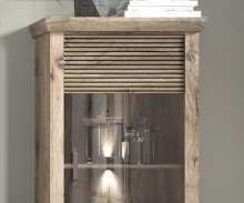 Wohnwand >PORTUM< (BxHxT: 273x180x40 cm) Dekor Lamellen Eiche-Anthrazit