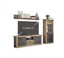 Wohnwand >PORTUM< (BxHxT: 273x180x40 cm) Dekor Lamellen Eiche-Anthrazit