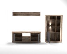 Wohnwand >PORTUM< (BxHxT: 303,3x180x40 cm) Dekor Lamellen Eiche-Anthrazit