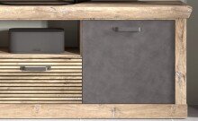 Wohnwand >PORTUM< (BxHxT: 303,3x180x40 cm) Dekor Lamellen Eiche-Anthrazit