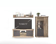 Wohnwand >PORTUM< (BxHxT: 303,3x180x40 cm) Dekor Lamellen Eiche-Anthrazit