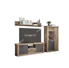 Wohnwand >PORTUM< (BxHxT: 303,3x180x40 cm) Dekor Lamellen Eiche-Anthrazit