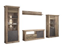 Wohnwand >PORTUM< (BxHxT: 362,3x205,5x40 cm) Dekor Lamellen Eiche-Anthrazit