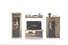 Wohnwand >PORTUM< (BxHxT: 362,3x205,5x40 cm) Dekor Lamellen Eiche-Anthrazit