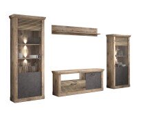 Wohnwand >PORTUM< (BxHxT: 332x205,5x40 cm) Dekor Lamellen Eiche-Anthrazit