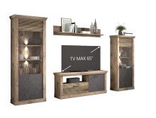 Wohnwand >PORTUM< (BxHxT: 332x205,5x40 cm) Dekor Lamellen Eiche-Anthrazit