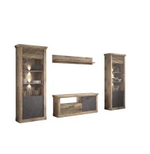 Wohnwand >PORTUM< (BxHxT: 332x205,5x40 cm) Dekor Lamellen Eiche-Anthrazit