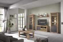 Wohnwand >PORTUM< (BxHxT: 332x205,5x40 cm) Dekor Lamellen Eiche-Anthrazit