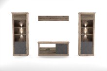 Wohnwand >PORTUM< (BxHxT: 332x205,5x40 cm) Dekor Lamellen Eiche-Anthrazit