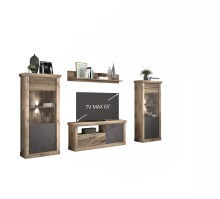 Wohnwand >PORTUM< (BxHxT: 332x180x40 cm) Dekor Lamellen Eiche-Anthrazit