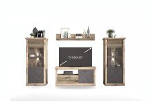 Wohnwand >PORTUM< (BxHxT: 332x180x40 cm) Dekor Lamellen Eiche-Anthrazit