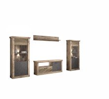 Wohnwand >PORTUM< (BxHxT: 332x180x40 cm) Dekor Lamellen Eiche-Anthrazit