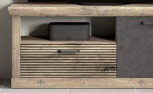 Wohnwand >PORTUM< (BxHxT: 362,3x180x40 cm) Dekor Lamellen Eiche-Anthrazit