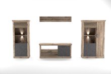 Wohnwand >PORTUM< (BxHxT: 362,3x180x40 cm) Dekor Lamellen Eiche-Anthrazit