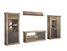 Wohnwand >PORTUM< (BxHxT: 362,3x180x40 cm) Dekor Lamellen Eiche-Anthrazit