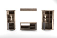 Wohnwand >PORTUM< (BxHxT: 362,3x180x40 cm) Dekor Lamellen Eiche-Anthrazit