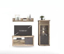 Wohnwand >PORTUM< (BxHxT: 241x180x40 cm) Dekor Lamellen Eiche-Anthrazit